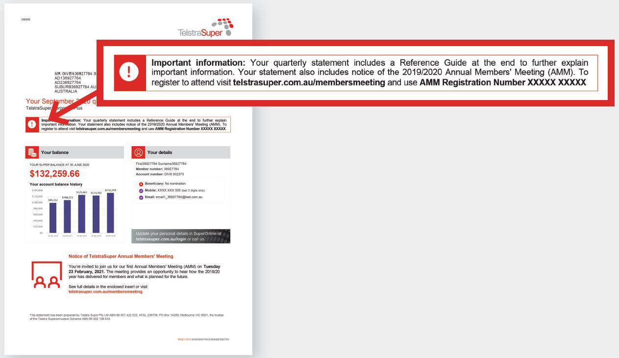 Screenshot of an example statement